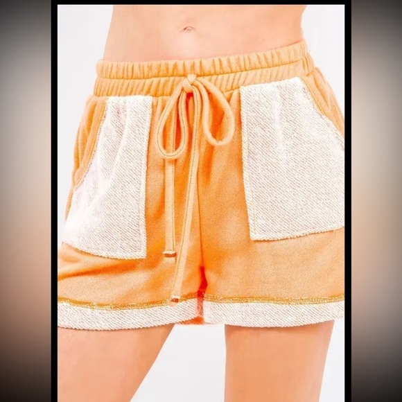 J Her Oversize Banded Top and LoopTerry Pocket Short Set- Orange - Picture 8 of 9